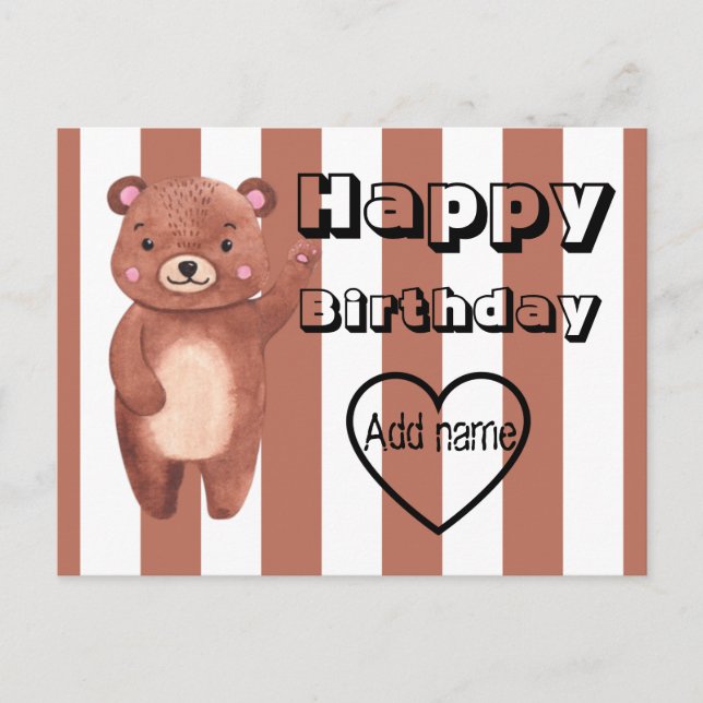Cartão Postal Tiras de urso fofo personalizadas de aniversário (Frente)