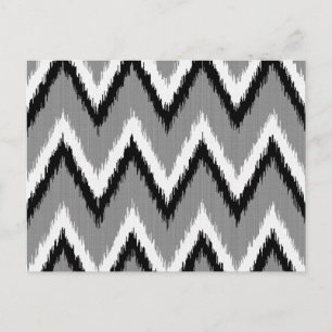 Cartão Postal Tiras Ikat Chevron - Cinzas/Cinzas, Pretas e Branc