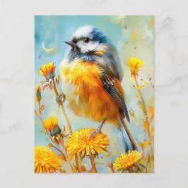 Cartão Postal Tit azul euro-asiático na paisagem impressionista