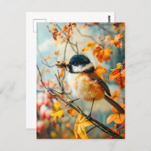 Cartão Postal Tit de feltro com lagartas no outono de Bush