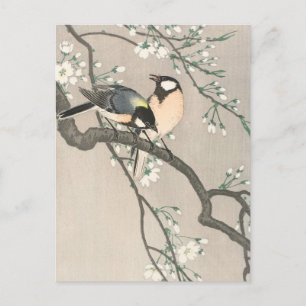 Cartão Postal Tit on Cherry Branch Painting de Ohara Koson
