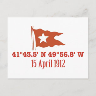 Cartão Postal Titanic Sinking GPS Coordenadas e Sinalizador Whit