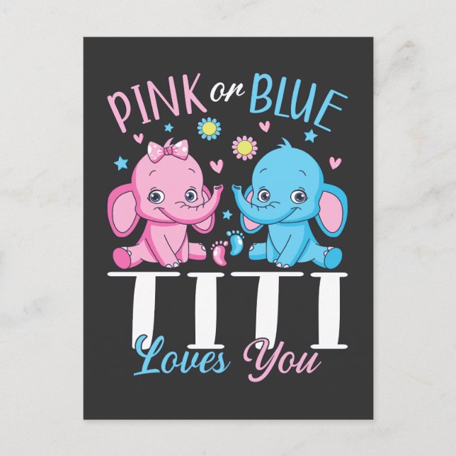 Cartão Postal Titi Rosa ou Azul Ama Você Bebê Elefante (Frente)