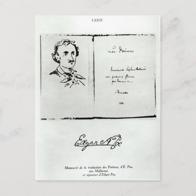 Cartão Postal Title Page of 'Les Poemes' by Edgar Allan Poe (Frente)