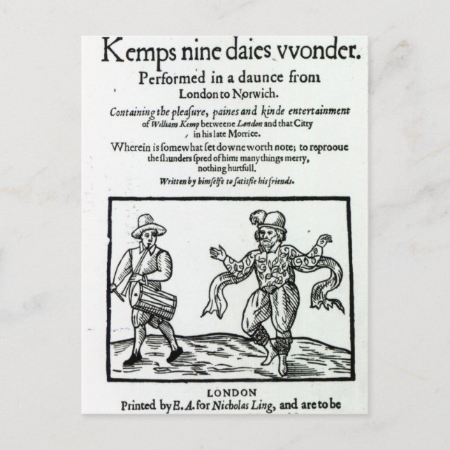 Cartão Postal Titlepage to William Kemp's (Frente)