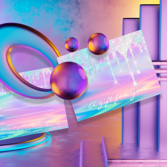 Cartão Postal Titular do Certificado de Presente Sereia Rosa Uni (Gift Certificate Purple Pink Violet Drips Abstract Modern FlorenceK )