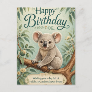Cartão Postal Título Criativo Adorável Coala Eucalipto Aniversár