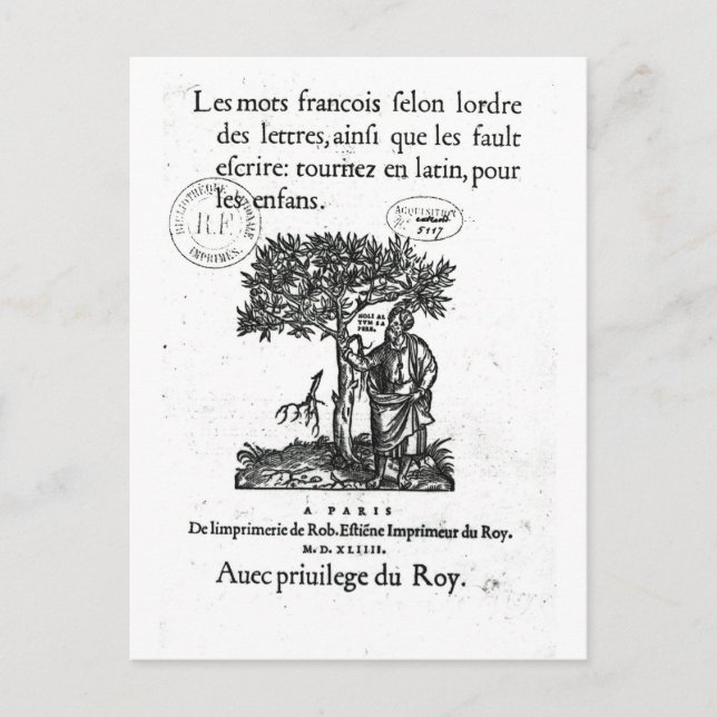 Cartão Postal Título do primeiro dicionário franco-latino (Frente)