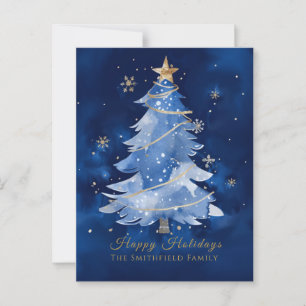 Cartão Postal Título: Felizes Festas Elegante Natal Azul Ouro 
