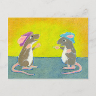 Cartão Postal Título: Ratos em Chapéus - Roedores divertidos e