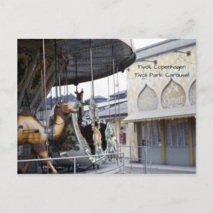 Cartão Postal Tivoli Park Copenhagen Vintage Carousel década de