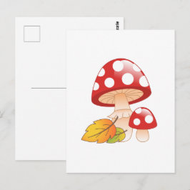 Cartão Postal Toadstool Boné Vermelho Cogumelos e Folhas