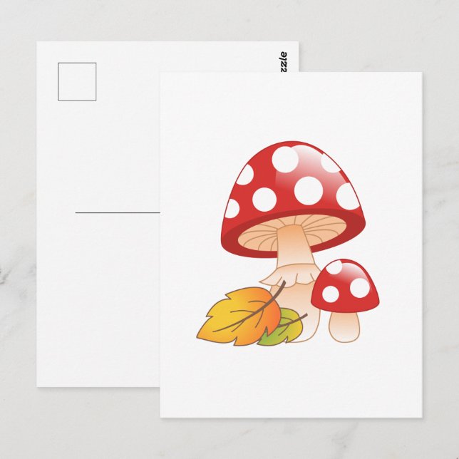 Cartão Postal Toadstool Boné Vermelho Cogumelos e Folhas (Frente/Verso)