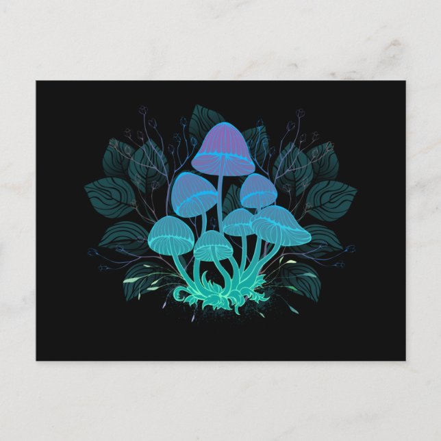 Cartão Postal Toadstools em arbustos (Frente)