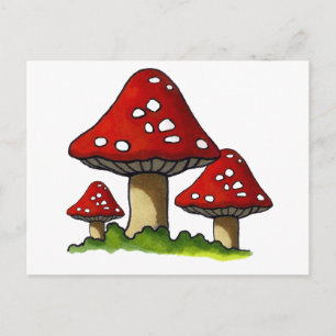 Cartão Postal Toadstools Vermelho, Cogumelo: Arte em mão livre