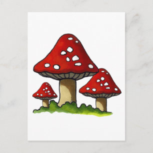 Cartão Postal Toadstools Vermelho, Cogumelo: Arte em mão livre