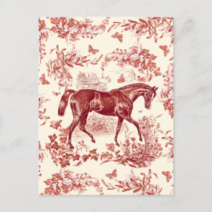 Cartão Postal Toalete Floral de Cavalo Vermelho Rústico Vintage