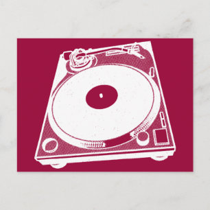 Cartão Postal Toca-discos Retro Gráfico em Branco