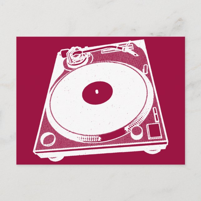 Cartão Postal Toca-discos Retro Gráfico em Branco (Frente)