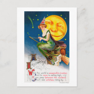 Cartão Postal Toda Bruxa de Halloween numa Lua Cheia