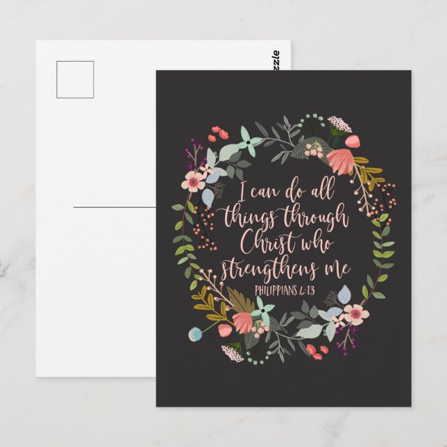 Cartão Postal Todas as coisas através do Cristo Philippians Bíbl (Frente/Verso)