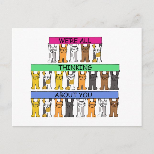 Cartão Postal Todos Nós Estamos Pensando em Você Gatos de Desenh (Frente)
