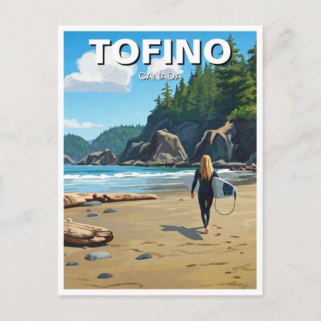 Cartão Postal Tofino Canada Surfer na Beach Viagem (Frente)