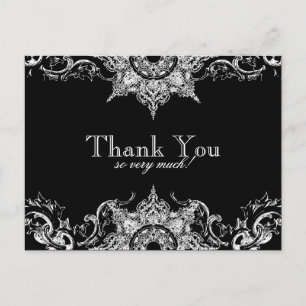 Cartão Postal Toile Black n White Damask Obrigado Nota Cartão-P
