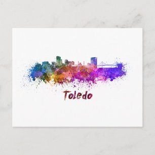 Cartão Postal Toledo OH skyline em aquarela