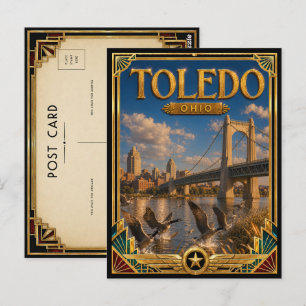 Cartão Postal Toledo Ohio Arte Deco Vintage Idade Dourada