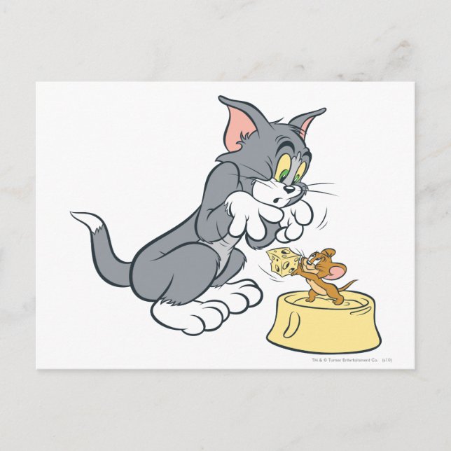 Cartão Postal Tom e Jerry alimentam o gato (Frente)
