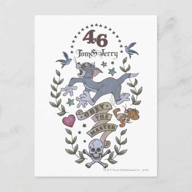 Cartão Postal Tom e Jerry Obey O Mestre 2 (Frente)