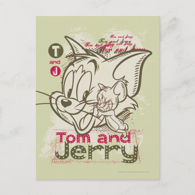 Cartão Postal Tom e rosa e verde de Jerry (Frente)