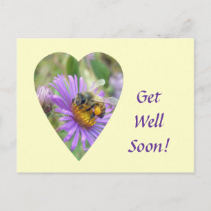 Cartão Postal Toma Logo Mel Abeja en Áster de Otoño Corazón