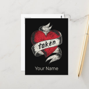 Cartão Postal Tomada E Apaixonada Tatuando Noivado Cardíaco