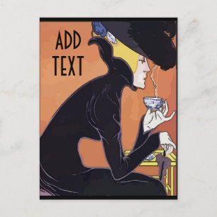 Cartão Postal Tomando Café, adicione texto de edição, 