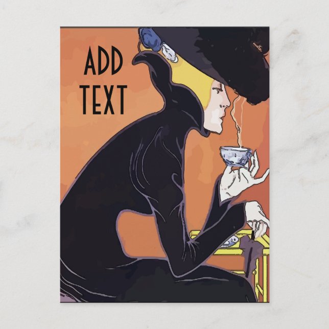 Cartão Postal Tomando Café, adicione texto de edição,  (Frente)