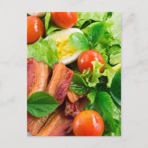 Cartão Postal Tomates cereja, ervas, azeite, ovos e bacon