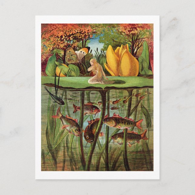 Cartão Postal Tommelise muito desolada na folha de lírio-d'água, (Frente)