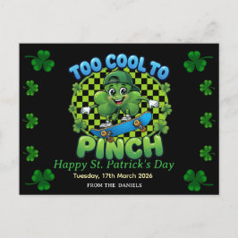 Cartão Postal Too Cool to Pinch Skateboard Shamrock St. Patricks