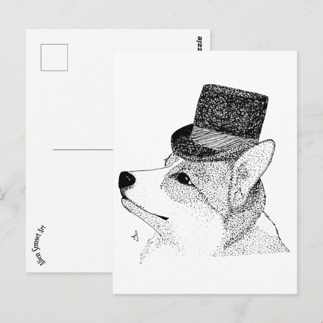 Cartão Postal Top Hat Corgi (Frente/Verso)
