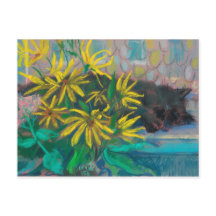 Topinambour Sonha Preto Gato Amarelo Flores Pastel