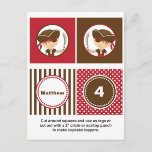 Cartão Postal Toppers de Cupcake Pirata