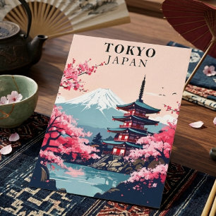 Cartão Postal Tóquio Japão Flor de Cerejeira Vintage Pagoda Viag