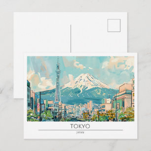 Cartão Postal Tóquio Japão Ilustração de Arte Vintage Viagem