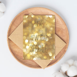 Cartão Postal Torne o Ano Novo Glitter Dourado