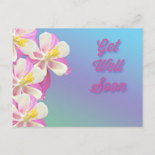 Cartão Postal Torne-se Bem Logo Flor Columbine Rosa e Branco