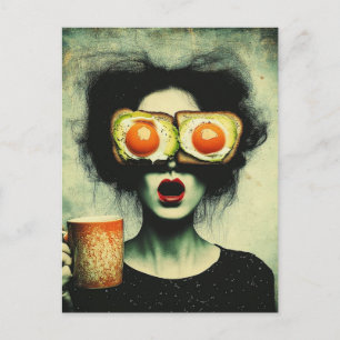 Cartão Postal Torrada de abacate surreal e mulher de café 