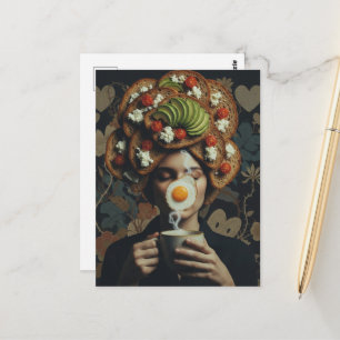 Cartão Postal Torrada de abacate surreal engraçada e senhora do 