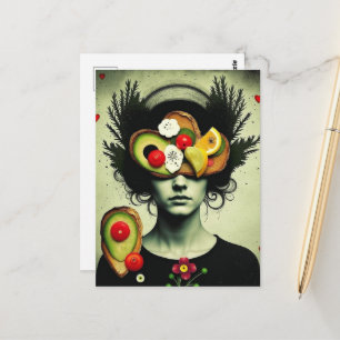 Cartão Postal Torrada de abacate surreal engraçada mulher coraçõ